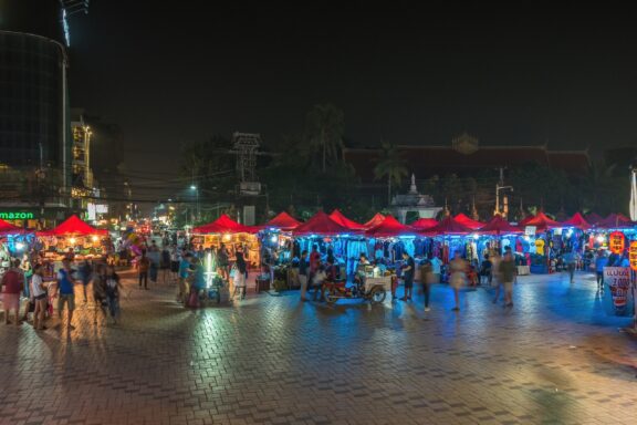 Vientiane Night Market, known for its lively atmosphere