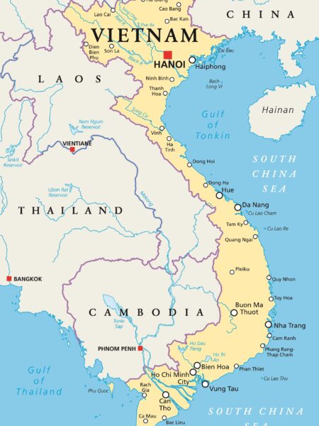 Map of Vietnam Highlighting Major Cities and Bordering Countries Hanoi, the capital city of Vietnam