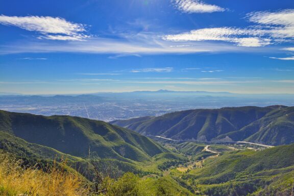 A view of the countryside from the San Bernardino Mountains on a clear day.