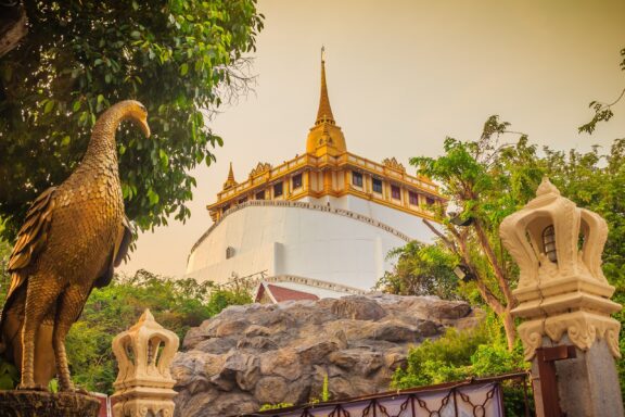 Wat Saket Temple with Golden Mount in Bangkok The Wat Saket (Golden Mount), dating back to the Ayutthaya era