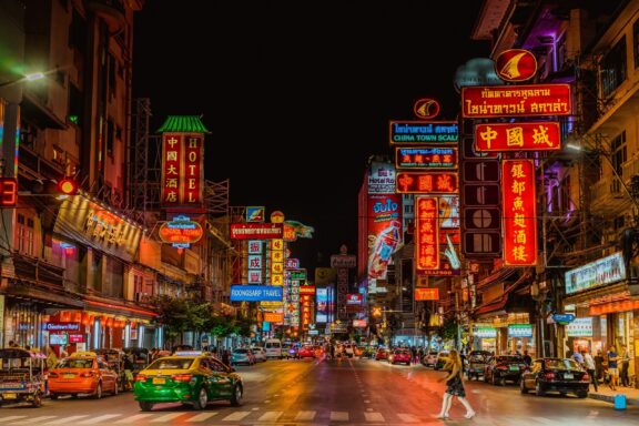 Neon Lights in Yaowarat Chinatown at Night Yaowarat Chinatown in Bangkok