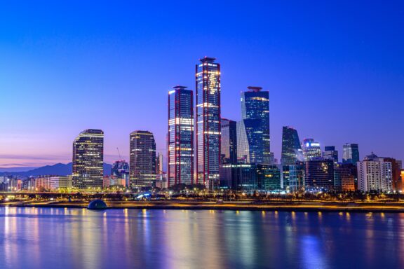 Twilight Skyline of Yeouido Financial District Cityscape view of Yeouido, known as Korea's Wall Street