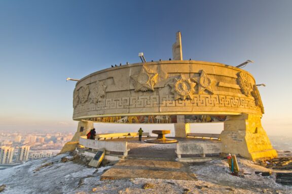 Sunset at Zaisan Memorial Monument Zaisan Memorial, a tribute to Mongolian and Soviet soldiers