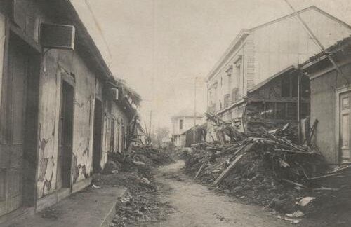 Heavily damaged buildings line the streets of Vallenar, Chile after the 1922 quake, one of the biggest earthquakes in the world.  