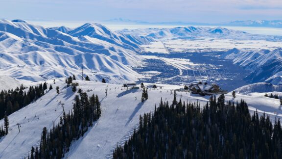 An aerial view of ski slopes in Sun Valley, Idaho.