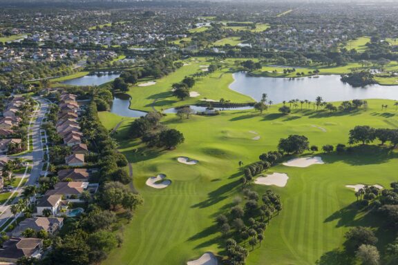 An aerial view of a golf community in Palm Beach, Florida.