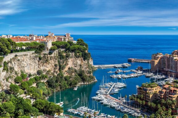 Aerial View of Monaco Marina Sunny day over Monaco