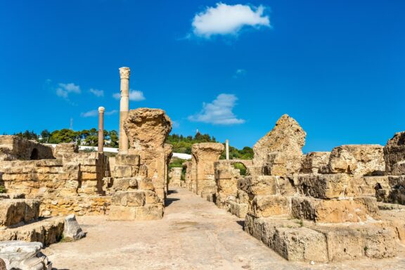 Ancient Roman Bath Ruins Under Blue Sky Ruins of the Baths of Antoninus