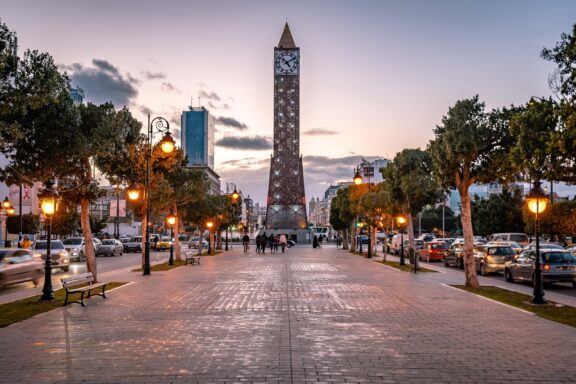 Dusk at Avenue Habib Bourguiba with Clock Tower Habib Bourguiba Avenue, often likened to the Champs-Élysées