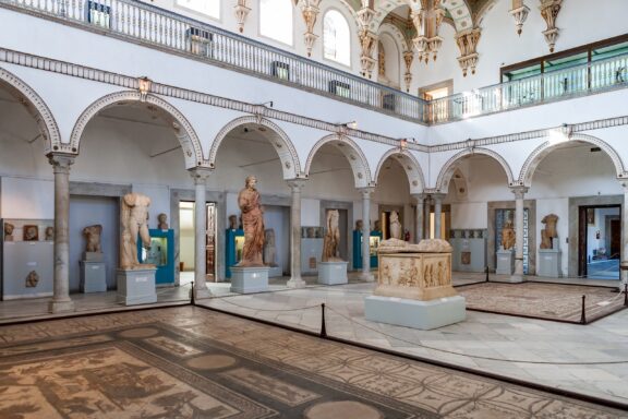 Interior of Bardo Museum with Exhibits Bardo Museum, home to one of the world's richest collections of Roman mosaics