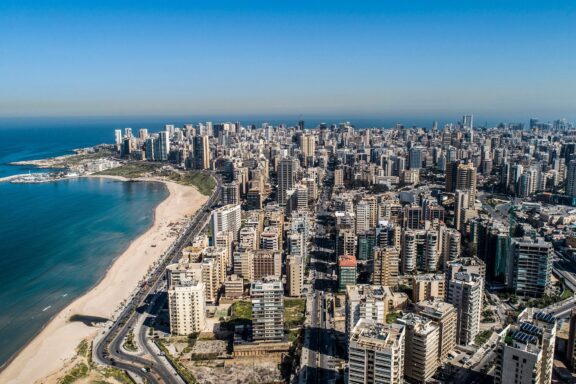 Aerial View of Beirut Cityscape and Coastline The grand cityscape of Beirut