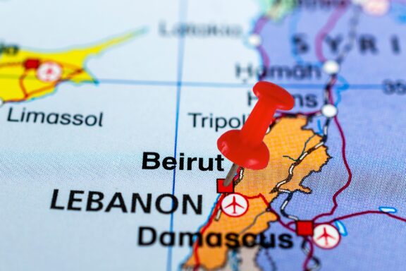 Map Close-Up Showing Beirut with a Location Pin Location of Beirut, Lebanon