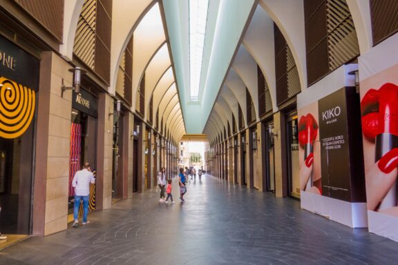 Shopping Arcade in Beirut Souks with Pedestrians Beirut lebanon may 22 2017: view of beirut souks