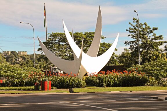 Modern White Sculpture in Park Victoria seychelles dec 13 2015: the bicentennial monument commemorates the 200th