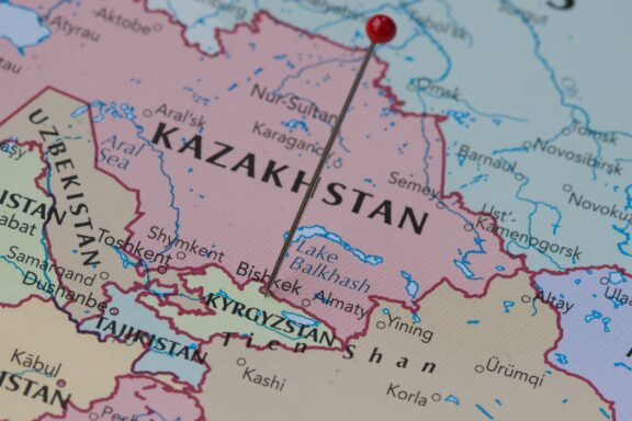 Location of Bishkek near the border of Kazakhstan