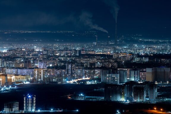 Bishkek Cityscape at Night View on bishkek city from mountains