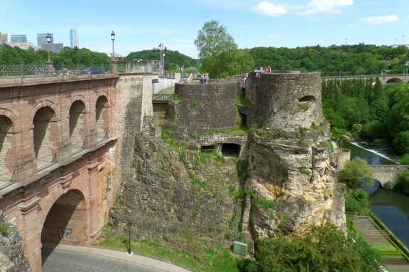 Old Fortified Bridge and Casemates Overlooking a River Bock Casemates, underground tunnels initially built in 1644