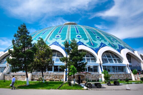 Dome of Chorsu Bazaar with Blue Sky Chorsu Bazaar, one of the oldest markets in Tashkent