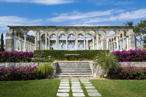 Stone Cloisters Surrounded by Lush Garden Versailles gardens on paradise island in the bahamas