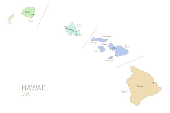 Administrative Map of Hawaii Island, a state of the USA.