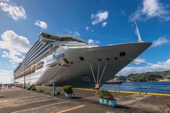 Cruise Ship Docked at Kingstown Harbor Cruise ship docking at the Kingston Harbor