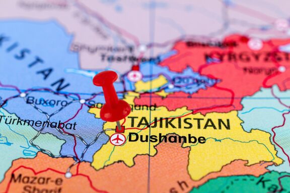 Map with Pin on Dushanbe, Tajikistan Location of Dushanbe