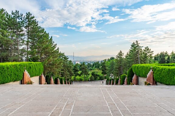 Victory Park in Dushanbe with Green Trees and City View Victory Park, established to commemorate the end of World War II