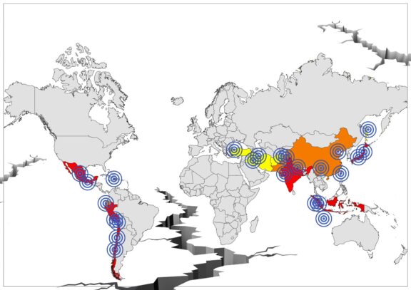 World Map with earthquake zones