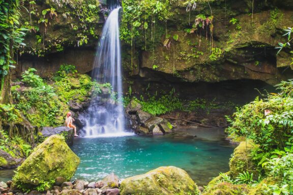 Emerald Pool, a natural basin fed by a waterfall