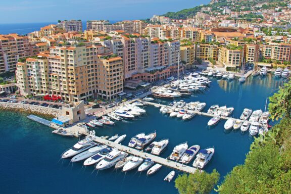 Aerial View of Fontvieille, Monaco with Marina and Buildings The Fontvieille District, Monaco