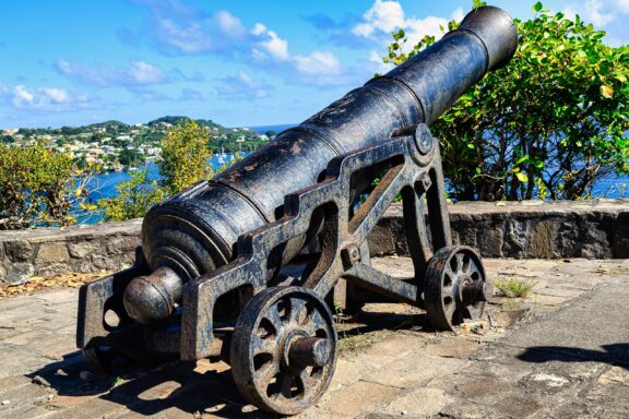 Old Cannon Overlooking Coast Fort Duvernette, an 18th-century fort overlooking Kingstown Harbor