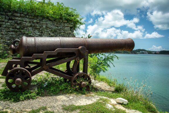 Old Cannon Overlooking the Sea Well-preserved cannons and walls within Fort James