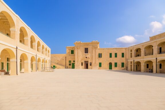 Sunny Courtyard of Fort St. Elmo Valletta malta view of the courtyard at st elmo fort