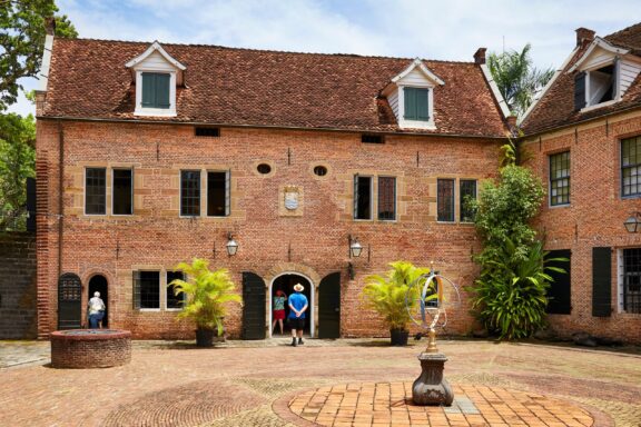 Colonial Brick Building with Arched Entrance Fort Zeelandia, dating back to the 17th century