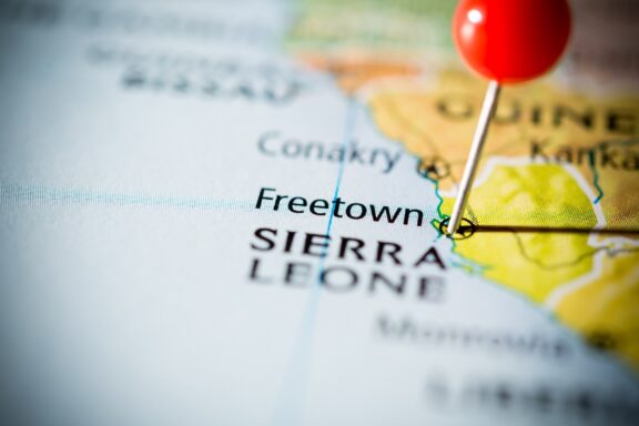 Map Pinpointing Freetown, Sierra Leone Pinned close-up location of Freetown