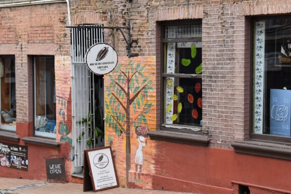 Chocolate Shop Facade with Artistic Decorations House of Chocolate, a micro-factory and museum