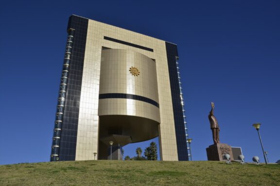 Modern Monument Building under Blue Sky Independence Memorial Museum, dedicated to Namibia's struggle for independence
