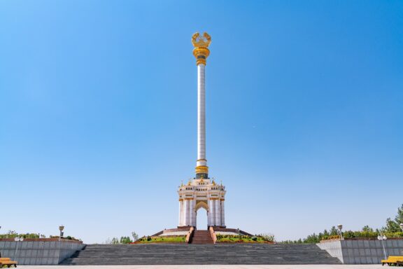 Independence Monument in Dushanbe under Blue Sky Erected to commemorate Tajikistan's independence from the Soviet Union in 1991