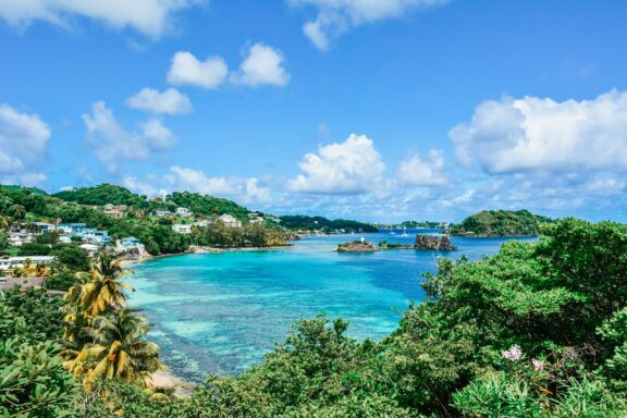 Tropical Bay View with Clear Blue Waters and Greenery Indian Bay Beach, popular for its soft, golden sand and calm waters