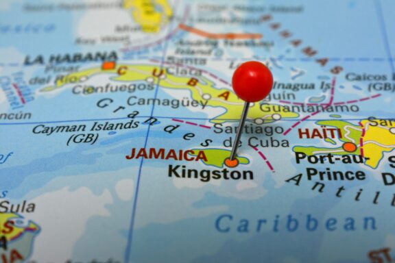 Map pinpointing Kingston, Jamaica in the Caribbean Close-up location of Kingston, Jamaica