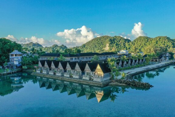 Aerial View of Koror City Waterfront The City of Koror, a commercial and tourism center