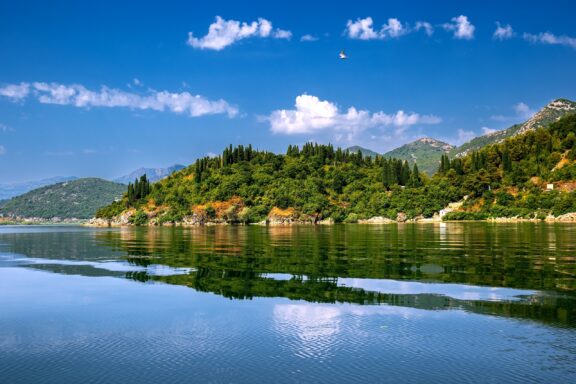 Serene Lake Skadar with Reflective Water and Lush Greenery Lake Skadar, the largest lake in the Balkan Peninsula