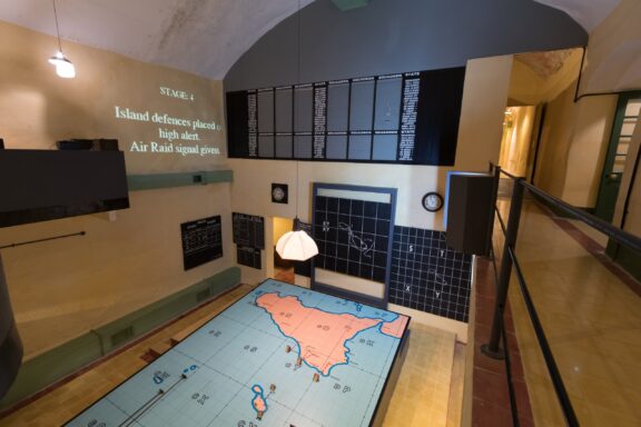 Interior of Lascaris War Rooms with Map and Artifacts Lascaris War Rooms, originally an underground complex during World War II