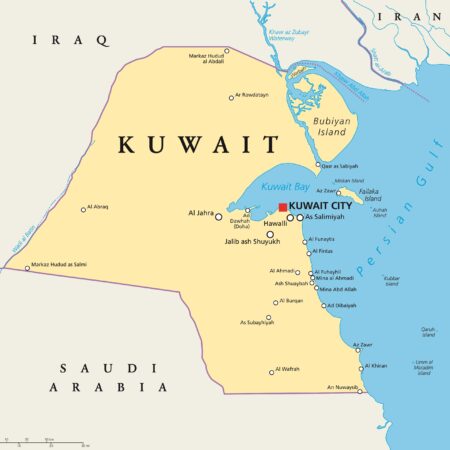 Map of Kuwait Highlighting Major Cities and Borders Kuwait City, the capital of Kuwait