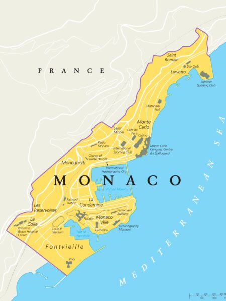 The map of Monaco, bordering with France.