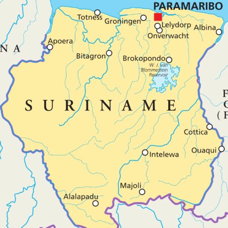 Map of Suriname Paramaribo, the capital city of Suriname