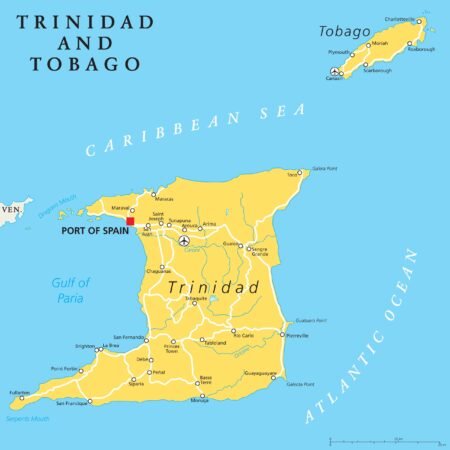 Port of Spain marked on the Map of Trinidad and Tobago