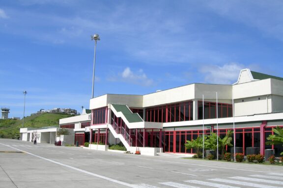 Airport Terminal Building Daytime Maurice Bishop International Airport, a focal point during the U.S. invasion of Grenada in 1983