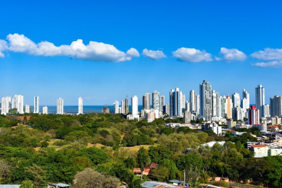 City Skyline Beyond Green Park Metropolitan Natural Park, a vital green lung, harboring many local flora and fauna