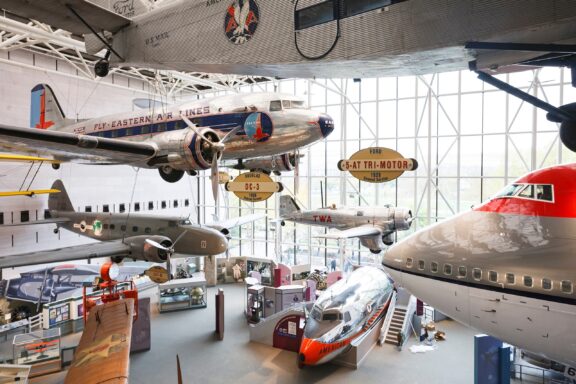 Interior of National Air and Space Museum with Aircraft Exhibits National Air and Space Museum, part of the Smithsonian Museums